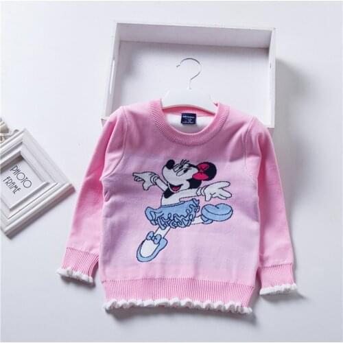 Fall Little Girls Outfits Dancing Minnie Mouse Embroidery Knit Sweater Cute Winter Warm Children Cclothes Christmas Pullover