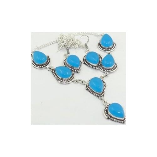 Chalcedony Necklace Earing Silver Overlay over Copper , 47.5 cm, N3462
