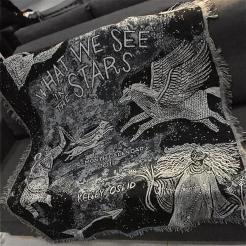 Walking Sky Throw Blanket Multifunction Black Gray Sofa Covers Cobertor Tassel Dust Cover Air Conditioning Blankets For Bed