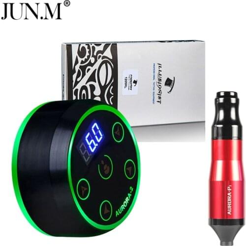 Professional Tattoo Kit Profession Aurora P1 Tattoo Pen With Aurora II and 10Pcs 3RL Needles Tattoo Power Kit Set Supply-C0
