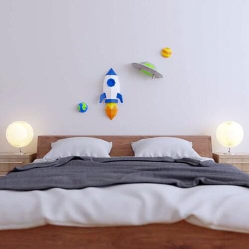 Space Childrens Room Wall Papercraft Three Dimensional Decoration Wall Hanging Earth UFO Theme DIY Handmade Stereo Origami