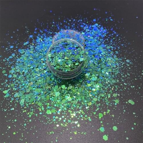 New Chameleon Chunky Glitterly Green Blue Hexagon Shaped Mixed Color Shifting Glitter Powder For Nail Art Body Face Crafts Decor