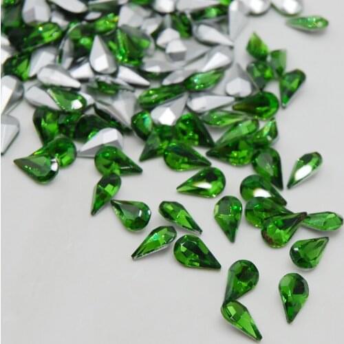Emerald Color Teardrop Pear Shape Glass Crystal 5x8mm~8x13mm 100pcs Point Back Rhinestones For Clothing Dress Crafts Decorations