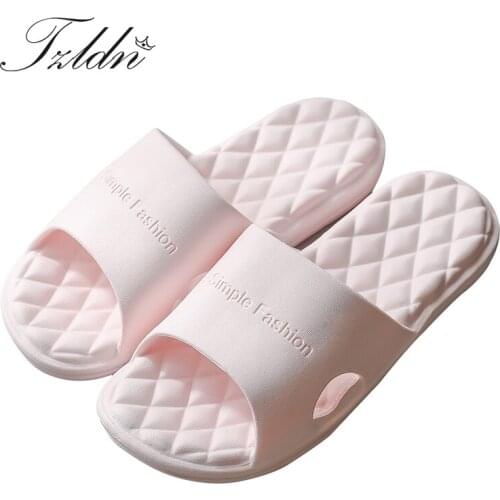 TZLDN New Women Non-slip Bathroom Slippers Summer Breathable Flat Sandals Simple Casual Indoor Female Slippers Zapatillas Mujer