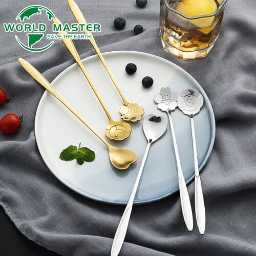 World Master Stainless Steel Spoon Heart-shaped Spoon Coffee Ice Cream Spoon Rose Flower Cute Kitchen Gadget High Quality