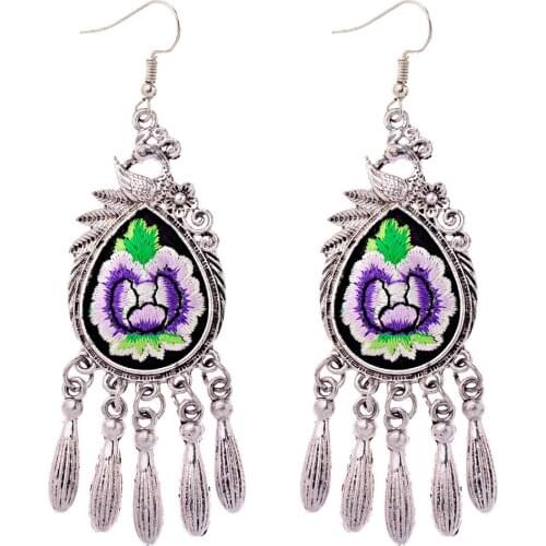 LosoDo earings Female fashion jewelry new style Bohemian ethnic style retro Chinese style Hand embroidered earrings for women