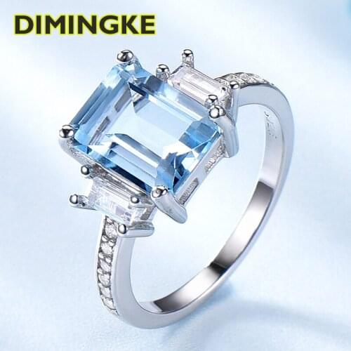 DIMINGKE 7*9 Natural Blue Topaz Female Ring S925 Sterling Silver Romantic Woman Party High Jewelry