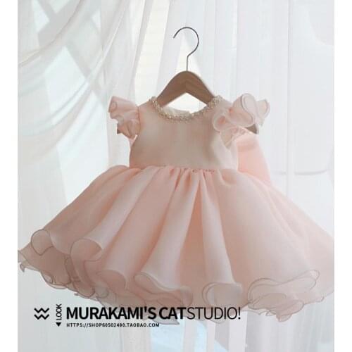 2021 Girls Summer Dress Beading Birthday Prom Dress For Girls Ceremony Ball Gown Bow Princess Dress Wedding Dress