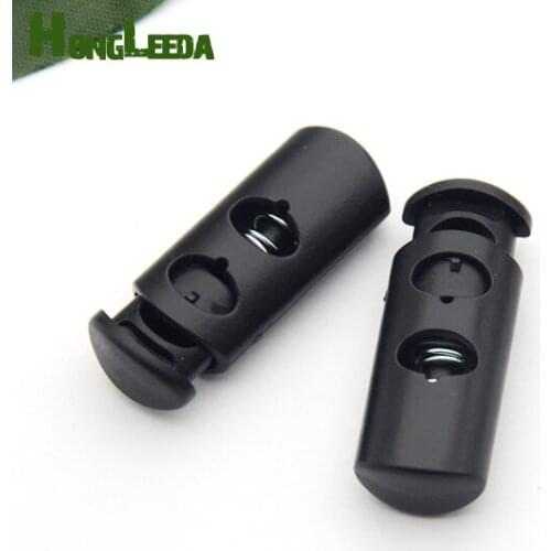 50pcs/lot HLD/K-209 big black plastic round ball cord lock toggles 2-hole spring stoppers 7.5mm bungee shock cord free shipping