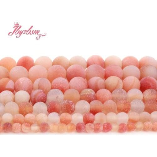 6/8/10/12/14mm Natural Round Agates Frost Matte Rugged Pink Stone Bead For Jewelry Making DIY Necklace Bracelet Loose Strand 15"