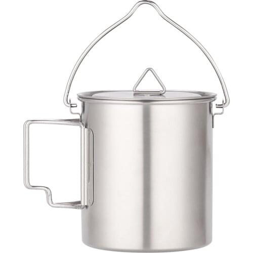 750ml Camping Cup Pot with Foldable Handles and Lid Ultralight Stainless Steel Cookware Pot for Outdoor Hiking Backpacking BBQ