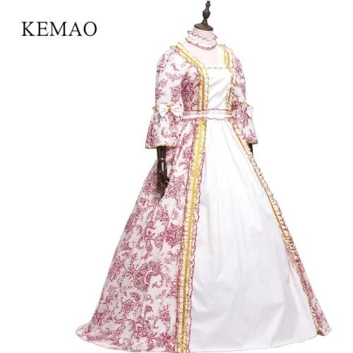Free shipp Hot Sale Victorian Rococo Costume Womens Adults' Dress Vintage Cosplay Flocked Long Sleeves Bell Ankle Length