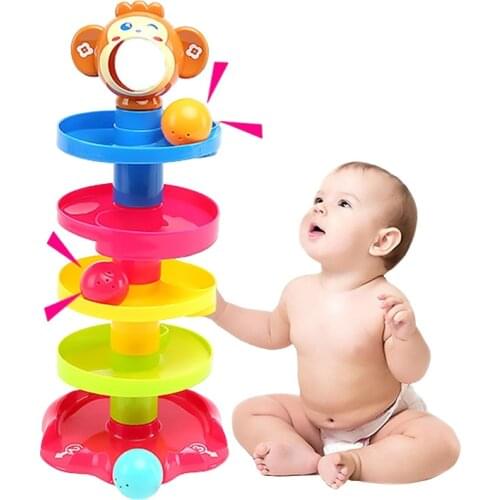 Childrens Puzzle Stacking Track Rolling Ball Sliding Ball Tower Baby Fun Early Education Transfer 1-3 Years Old Toys