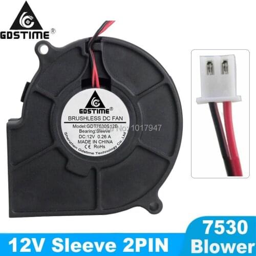 200Pcs Lot Gdstime 7530 12V 2Pin 75mm x 30mm Brushless DC Centrifugal Turbo Blower Fan Air Cooling Exhaust Cooler 3000RPM