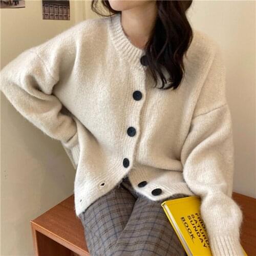 Vintage Knitted Cardigans Women Autumn Winter Sweaters 2020 Casual Korean Long Sleeve Loose Outerwear Tops