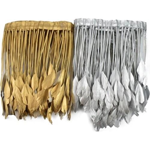 2Yards Gold Silver Goose Feather Trim Geese Rooster Ribbon on Tape for Clothes Wedding Decoration Handicraft Accessories Decor