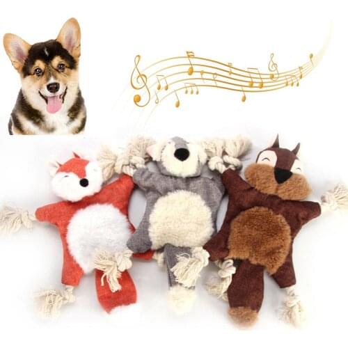 Pet Dog Puppy Cute Squirrel Fox Shape Plush Doll Sound Paper Squeak Chew Toy