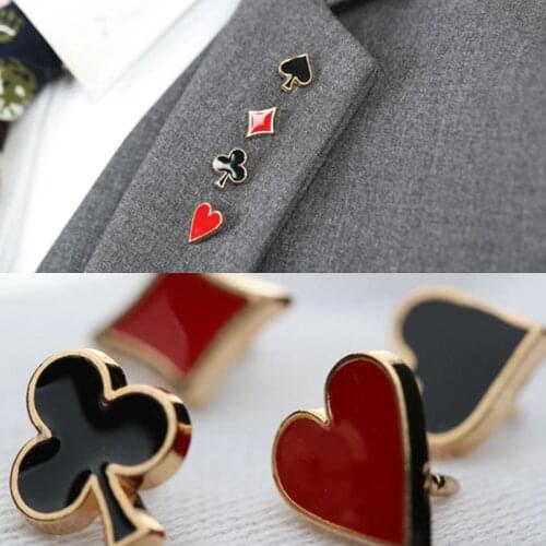 Set Of 4pcs Novelty Poker Themed Lapel Pin For Women Men Suit Dress Decoration Brooch Badge Collar Pins