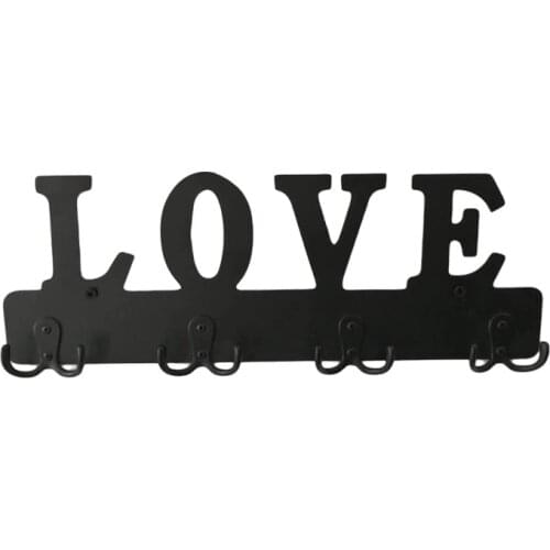 Love Key Holder for Wall,Key Rack Organizer for Entryway and Kitchen,Wall Mount 4 Hook Key Holder,Black Metal Key Hanger