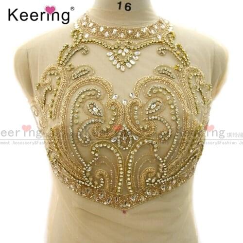New Arrival Hand-Made Rhinestone Beads Bodice Applique For Wedding Patches WDP-338