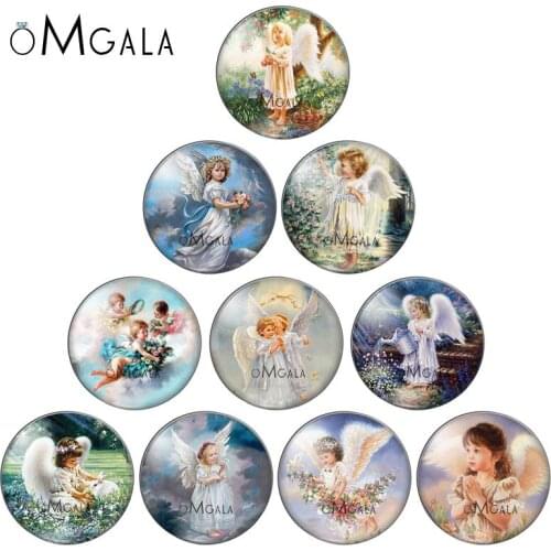 New Vintage Cute Angel Baby Paintings 10pcs 12mm/18mm/20mm/25mm Round photo demo glass cabochon flat back Making findings