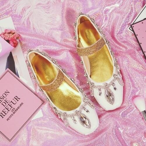 Autumn princess handmade shallow mouth rhinestone square toe female ballet shoes retro flat banquet dress bridal wedding shoes