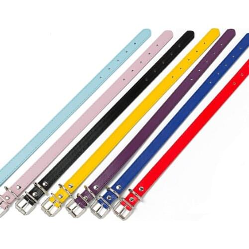 XXS XS S M L Dog Collar PU Leather Puppy Collar Adjustable Pet Collar for Small Medium Dog Cat Black Red Blue Yellow Purple
