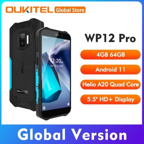 OUKITEL WP12 Pro 4GB+64GB Android 11 Helio A20 Quad Core 720*1400 4000mAh 13MP Camera IP68 IP69K Rugged NFC Mobile Phone