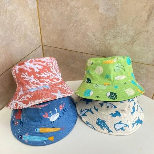 Double-sided Childrens Fisherman Hat Cotton Animal Pattern Bucket Hat Spring Summer Outdoor Sun Hat Girls and Boys Panama Hats