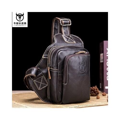 Mens Cowhide Bag Casual Mens Fashion Chest Bag Outdoor Sports Shoulder Messenger Bag Mens bag Sac poitrine Bolsa pecho hombre