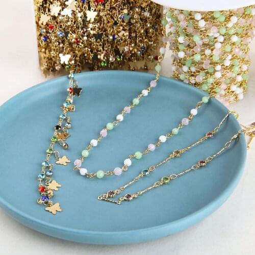 50cm Gold 18K Plated Necklace Bulk Chain Crystal Rhinestone Beads Butterfly Chain for Bracelet Anklet Chain DIY Jewelry Making