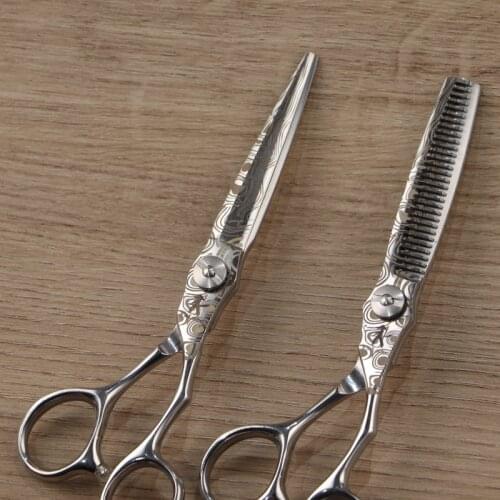 FnLune Professional Hair Salon Scissors Barber Accessories Haircut Damascus Knife Shear Scissors Hairdressing Tools Scissors