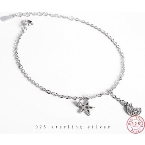 925 Sterling Silver Simple Pavé Zircon Star Moon Bracelet Women Fashion Trend Party Jewelry Accessories Girlfriend Gift