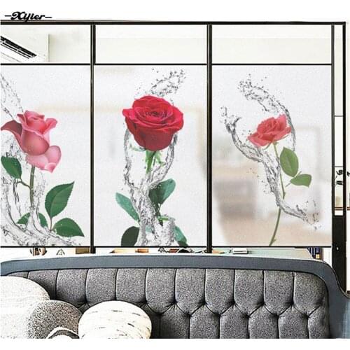 Rose Flower Window Film Privacy Glass Sticker UV Blocking Heat Control Window Coverings Window Tint for Homedecor