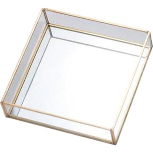 Glass Decorative Box, Jewelry Storage Organizer, Plant Terrariums with Gold Edge