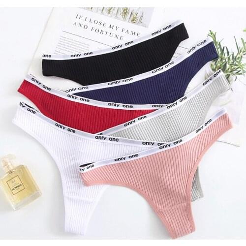 6pcs Cotton Thongs For Women Sport Female Panties High Quality Solid Striped G-string Underwear For Young Ladies S-L BANNIROU