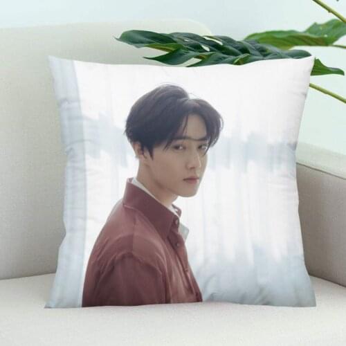 Suho EXO Pillow Cover Bedroom Home Office Decorative Pillowcase Square Zipper Pillow Cases Satin Soft