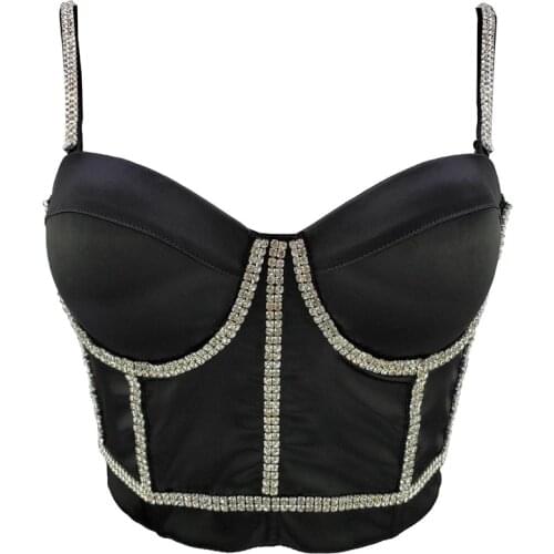 Bustier Top 2021 Short Sexy Rhinestone Female Crop Top Women Harajuku CamiTops With Built In Bra Push Up Sleeveless Camisole