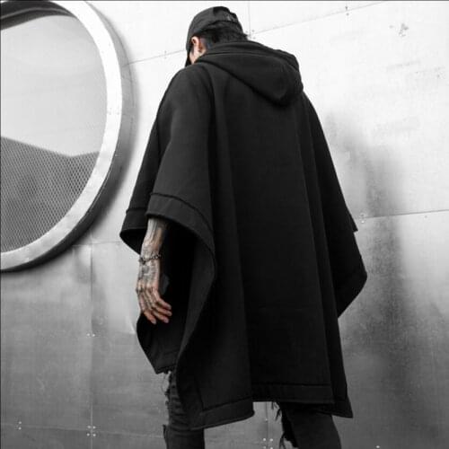 Trench Coat Men Overcoat Korean Loose New Bat Cloak Tide Long Sweater Fashion Casual Windbreaker Hooded Jackets