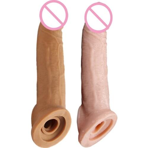 Lengthened 21cm Dildo Extender Reusable Enlarge Penis Sleeve Male Prolong Sex Time Condoms Sex Toys For Men Penis Rings
