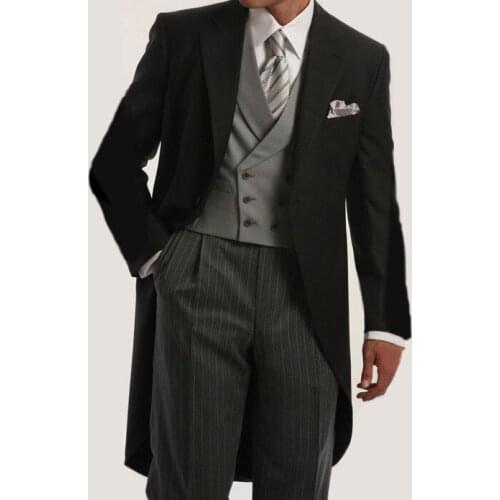 Morning Style Groomsmen Custom Made Groom Tuxedos One Button Men Suits Wedding Best Man Blazer ( Jacket+Pants+Vest ) C123