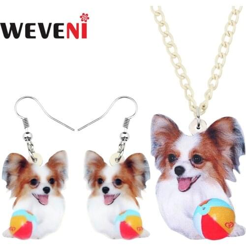 WEVENI Acrylic Happy Papillon Dog Ball Necklace Earrings Jewelry Sets Sweet Pets Kids Girls Teens Charms Party Gift Decorations