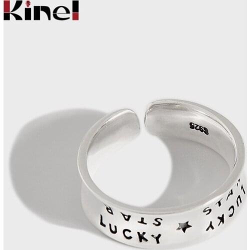 Kinel Silver 925 Jewelry Rings for Women Simple Vintage LUCKYSTAR Letter Bands Anillos Accessories