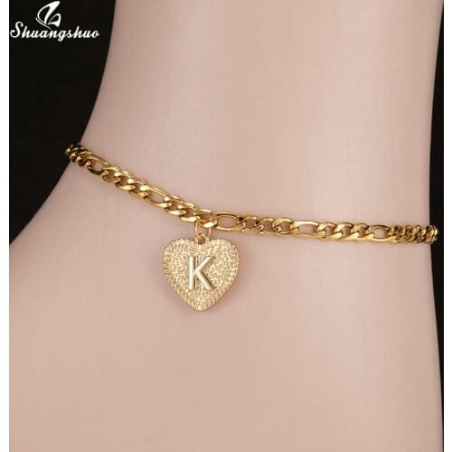 Love Heart Alphabet Leg Bracelets For Women Foot Jewelry Stainless Steel Feet Chain Girlfriend Gifts Letter Initial Anklet