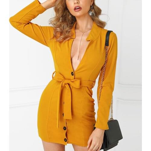 Womens Mini Dress Urban Solid Fashion Bodycon Dress Deep V Lapel Tight Hip Wrap Dresses For Women 2021 Vestidos Mujer Verano
