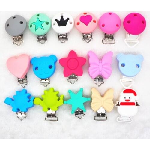 Chenkai 10PCS Round Bear Star Silicone Baby Pacifier Dummy Teether Chain Holder Soother Nursing Toy Accessories Clips