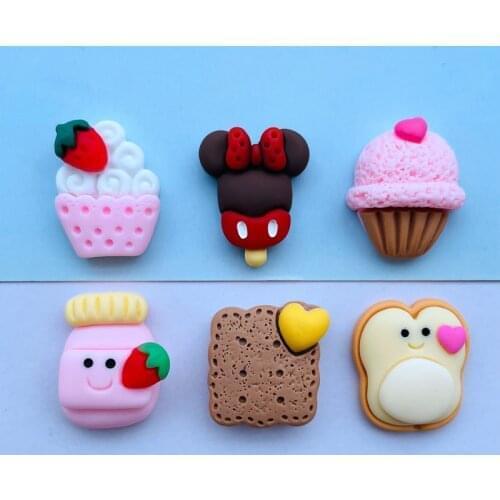 12 New Cute Resin Mini Cartoon Popsicles, Cheese, Biscuits Food Series Flat Back Cabochon Scrapbook Kawai DIY Accessories B09