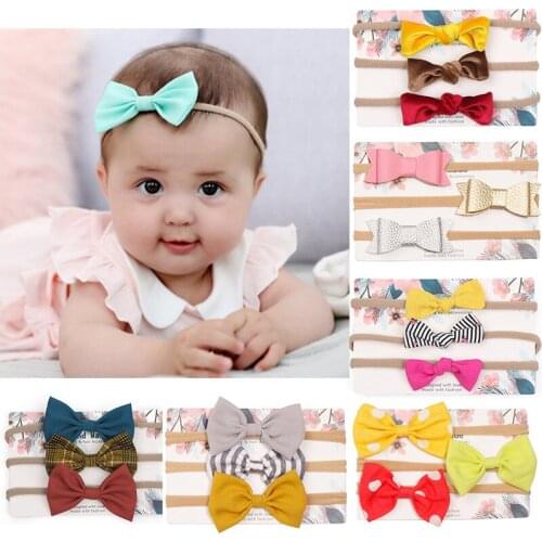 3pcs/Set Cute Bow Baby Girl Boy Headband Nylon Head Bands Turban Newborn Baby Headbands For Kids Baby Hair Accessories