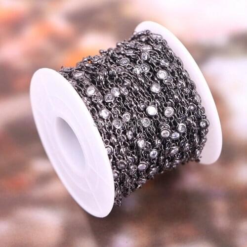 5 Meters ZYZ-F9006 White Zircon Bezel Connector Rosary Chain, 6mm, Faceted Cubic Zircon Crystal Chain, CZ Jewelry