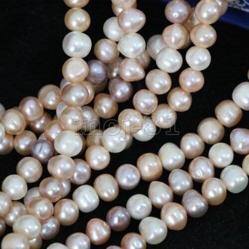 7-8mm Natural Mix Color Freshwater Pearl Nearly Round Gems Loose Beads 14" A